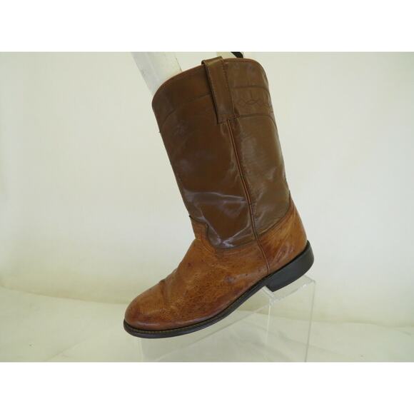 Cowtown Brown Leather Ostrich Roper Cowboy Western Boots Mens Size 7.5 EE main image 11